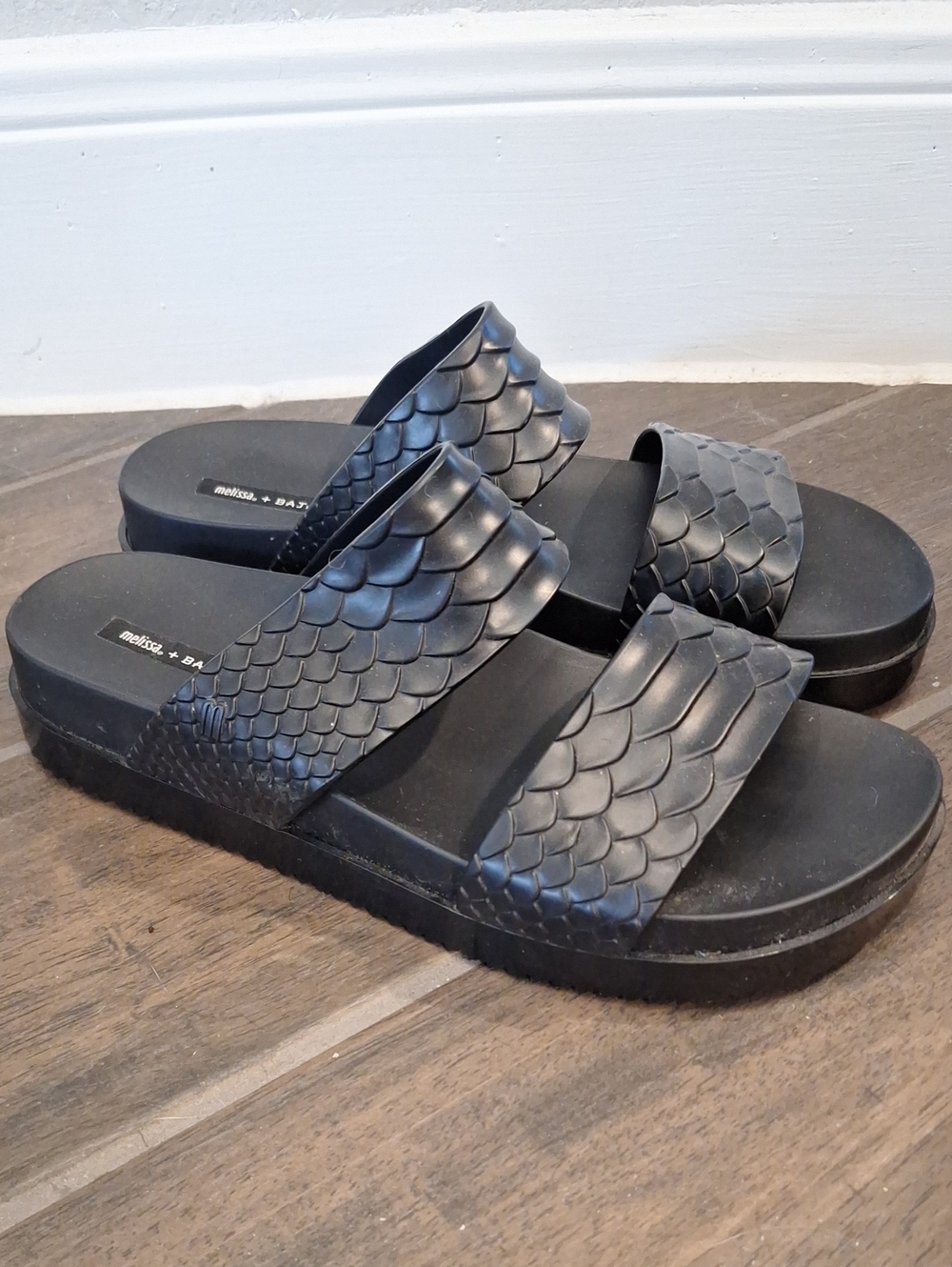 NWOT Melissa x Baja East Cosmic Slides Black US 10 Croc Snake
